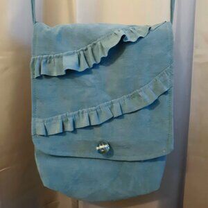 NEW Velvet texture Ruffled Crossbody Purse Shoulder bag FlipTop Blue Cute Girlie